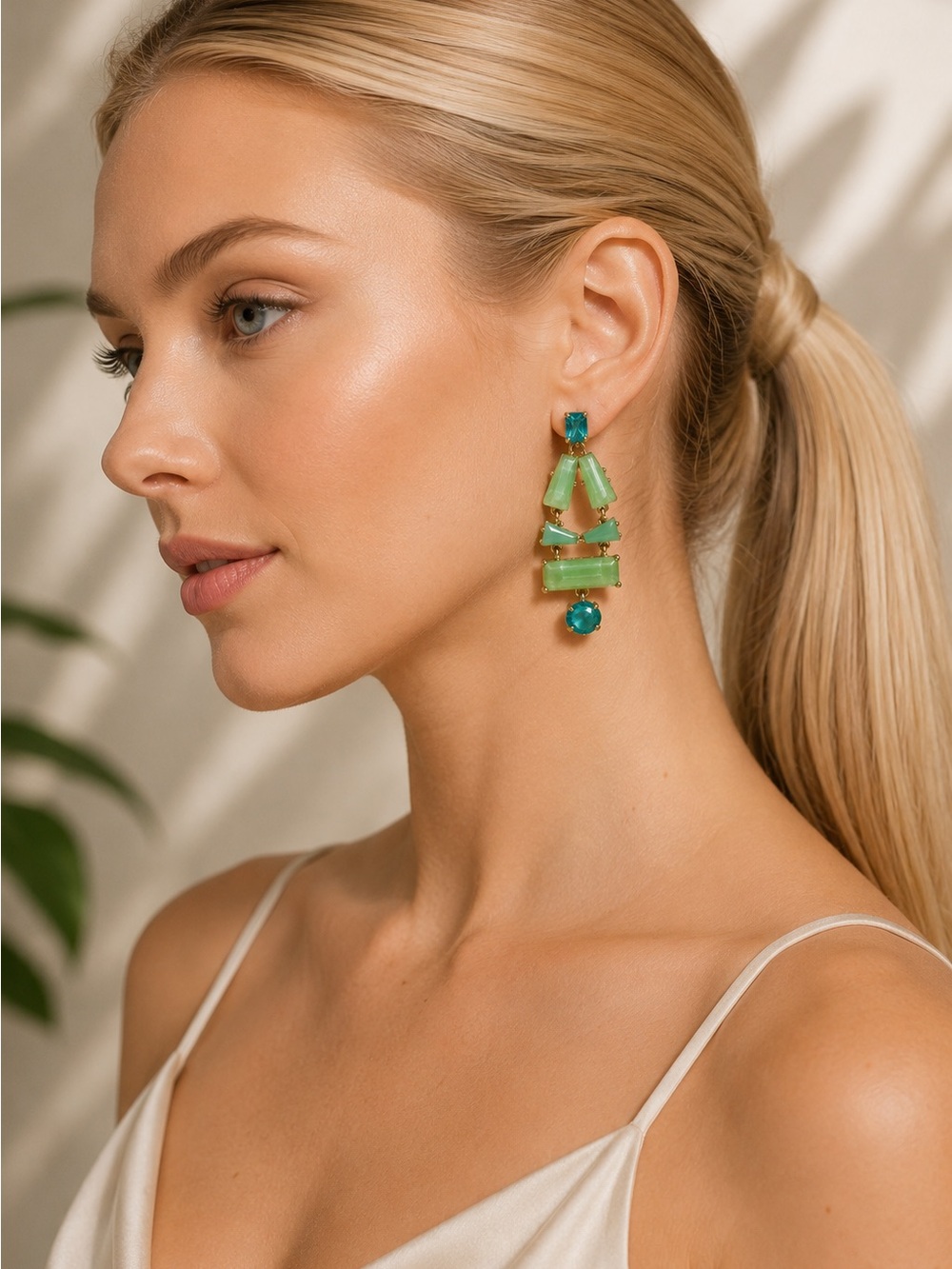 Kate Spade Mint Green & Teal Chandelier Drop Earrings – Gold Tone Statement Pair
